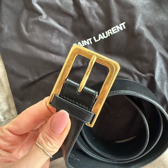 Saint Laurent Black Leather Belt with Gold Buckle, size 75 main image 5